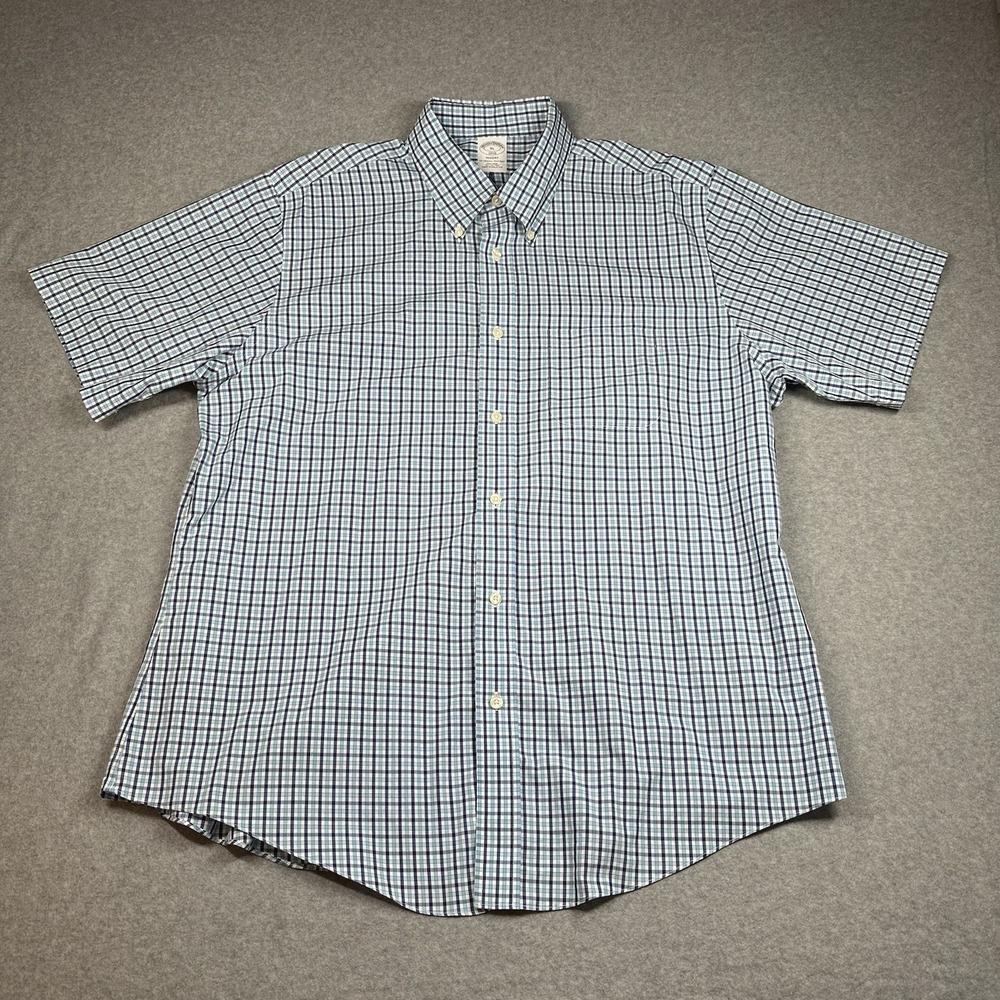 Brooks Brothers Regent XL Blue‎ Check Short Sleeve Button Down Shirt 100% Cotton